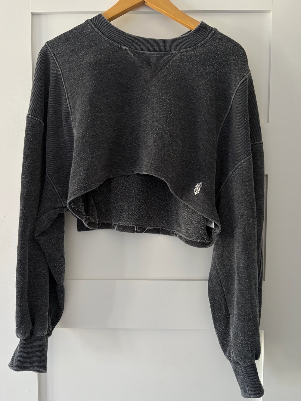 Free People Cropped Washed Black Sweatshirt & Pant Set